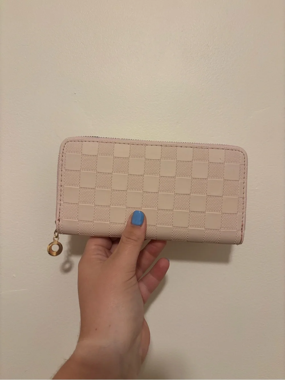 Checkered Zip-Around Wallet in Soft Pink